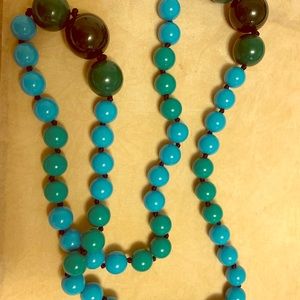 Blue and Green Beaded necklace 16",  larger beads
